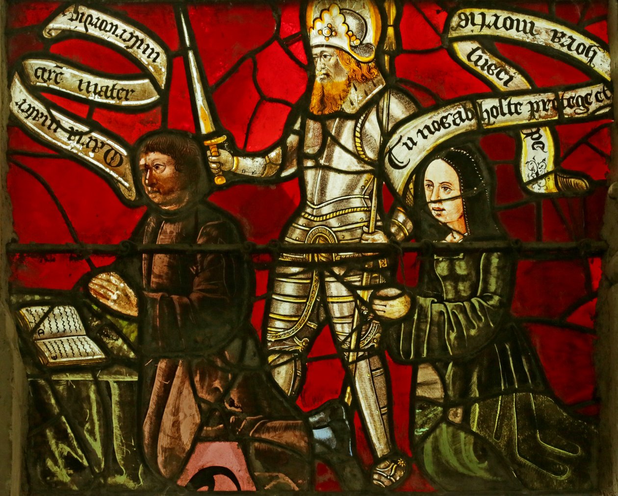 Vetrata raffigurante Due Pannelli Reset con Donatori e Santi Giacomo e Giorgio da French School