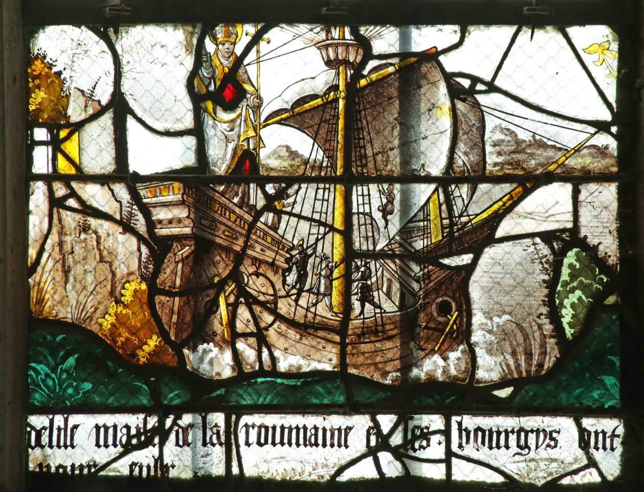 Vetrata raffigurante una Barca con la Statua di San Clemente, XVI-XVII secolo da French School