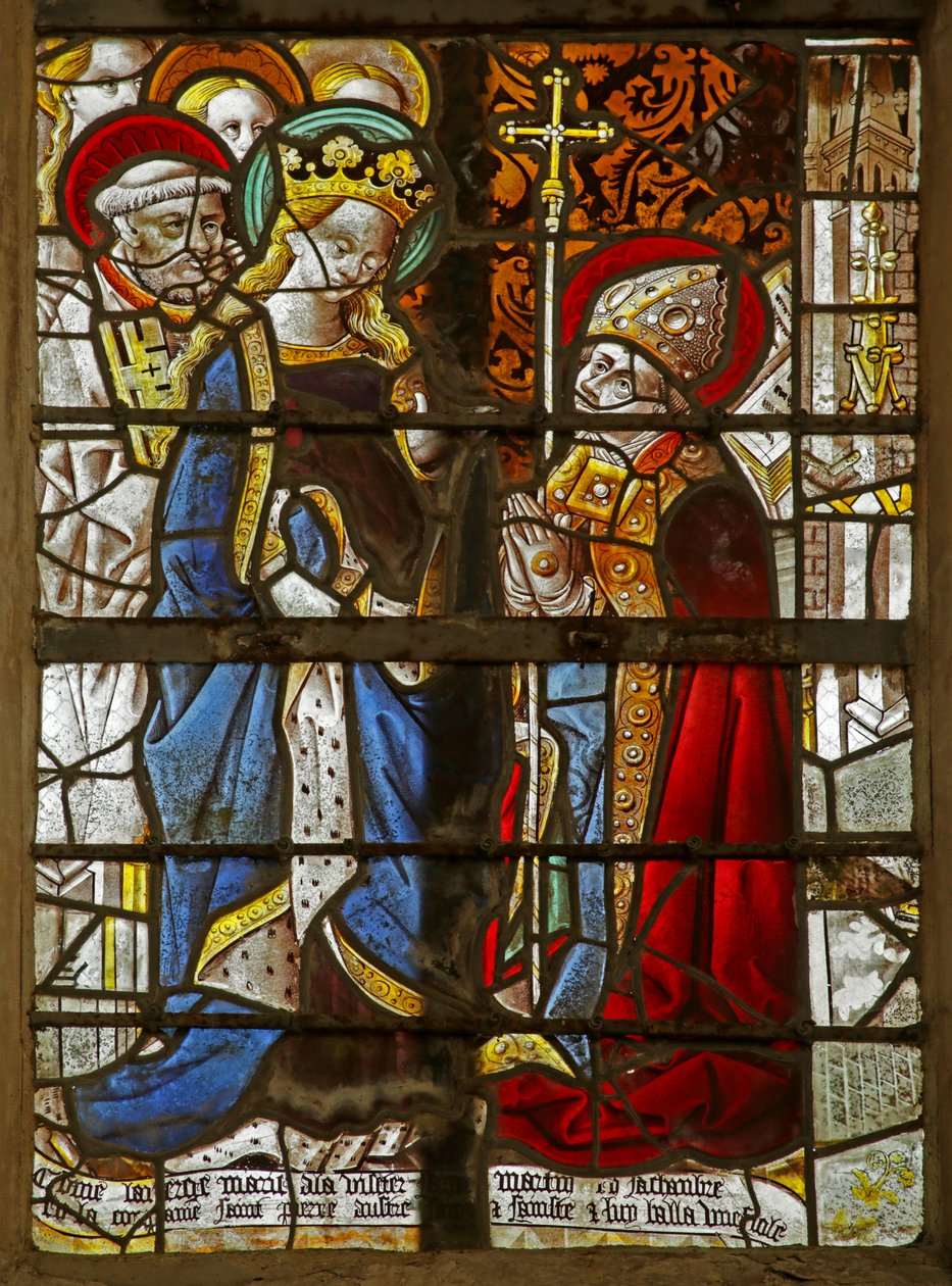 Vetrata raffigurante la Vergine Maria che appare a San Martino da French School