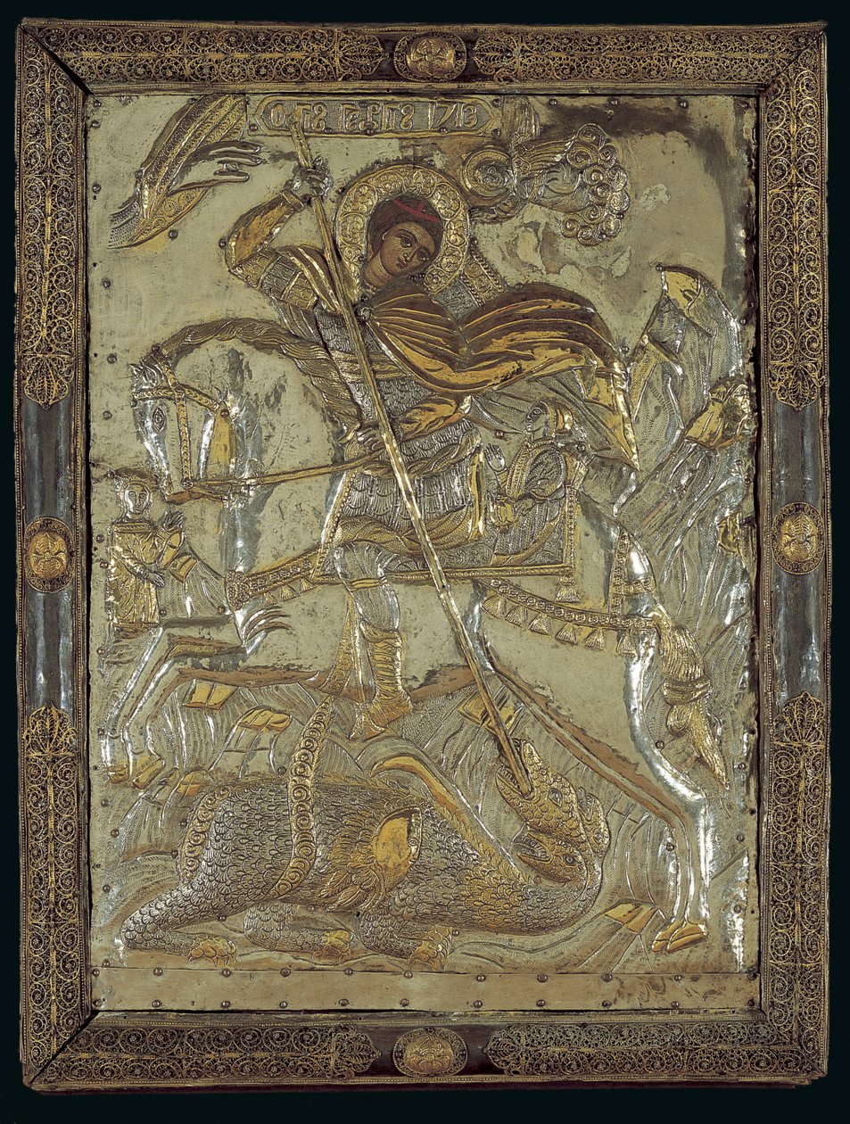 Icona di San Giorgio che uccide un drago a tre teste, 1713 da Greek School
