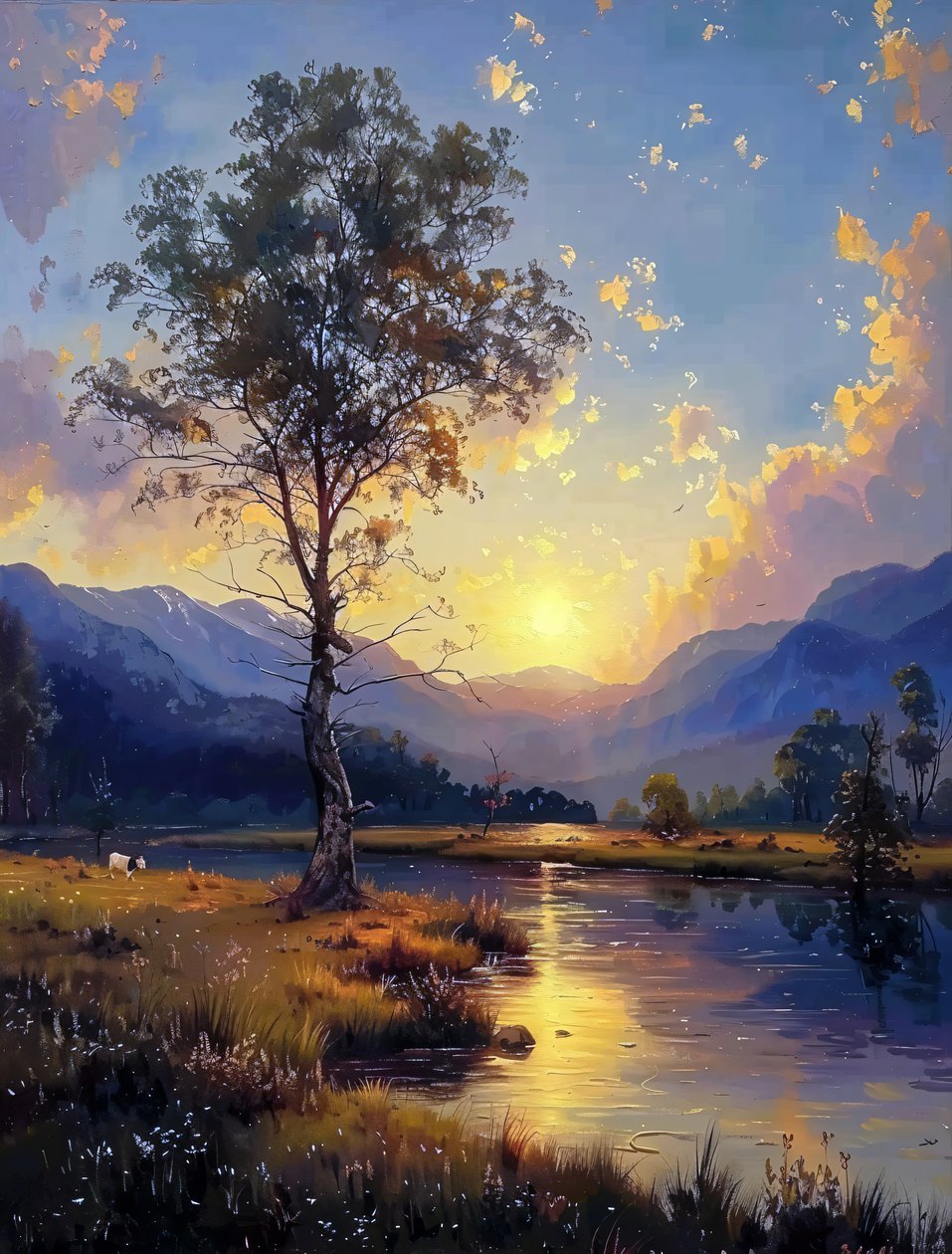 Bellezza del tramonto che si trasforma in notte su tela, pittura digitale, decorazione murale da F. Abderrahim