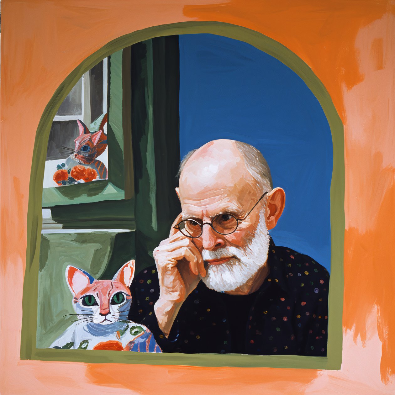 Gatto e artista che si guarda allo specchio da F. Abderrahim
