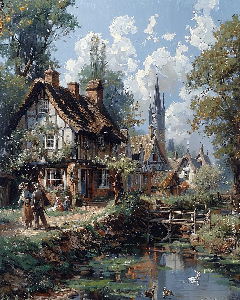 Disegno di un villaggio e di case in legno del Medioevo da F. Abderrahim