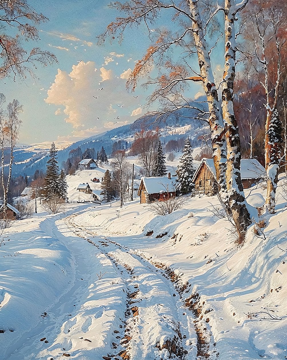 Paesaggio con paesaggio innevato decorazione murale per camera da letto da F. Abderrahim