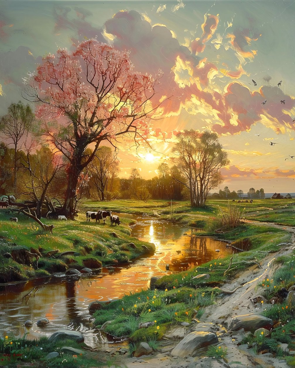 Bellissimo paesaggio al tramonto, tela per decorazione murale Paesaggio moderno da F. Abderrahim