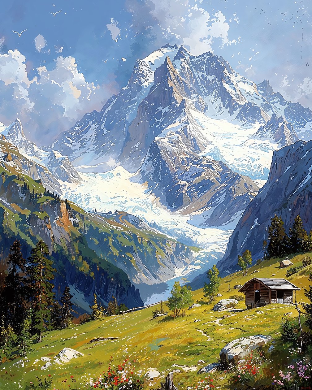 Paesaggio con colline fiorite, decorazione murale per camera da letto da F. Abderrahim