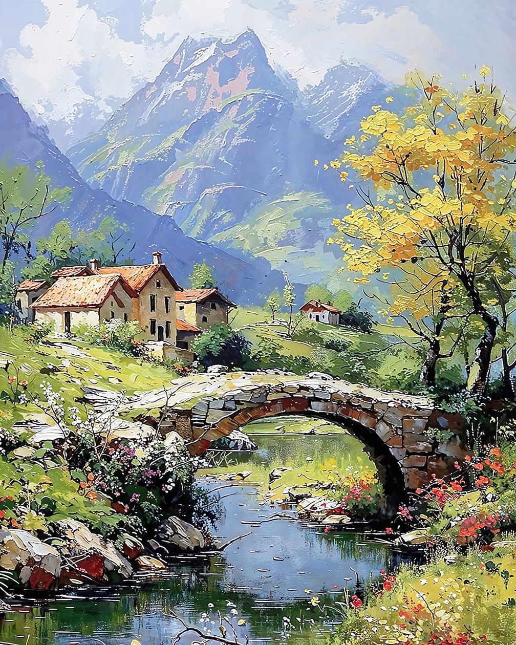 Paesaggio con tramonto sulle montagne, decorazioni murali e stampe su tela da F. Abderrahim