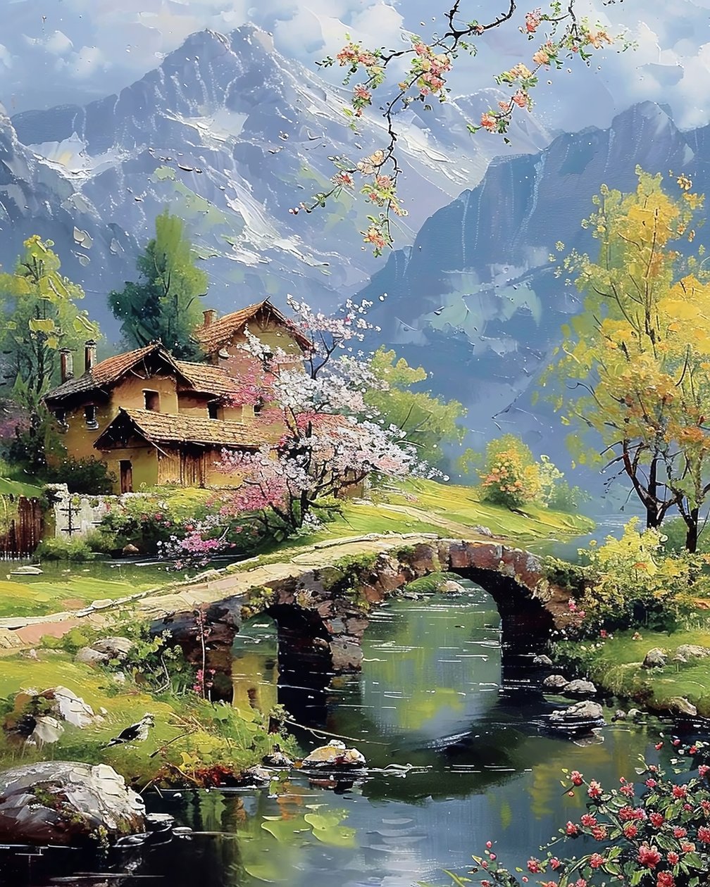 Bellissimo paesaggio con lago, decorazione murale e stampe su tela da F. Abderrahim