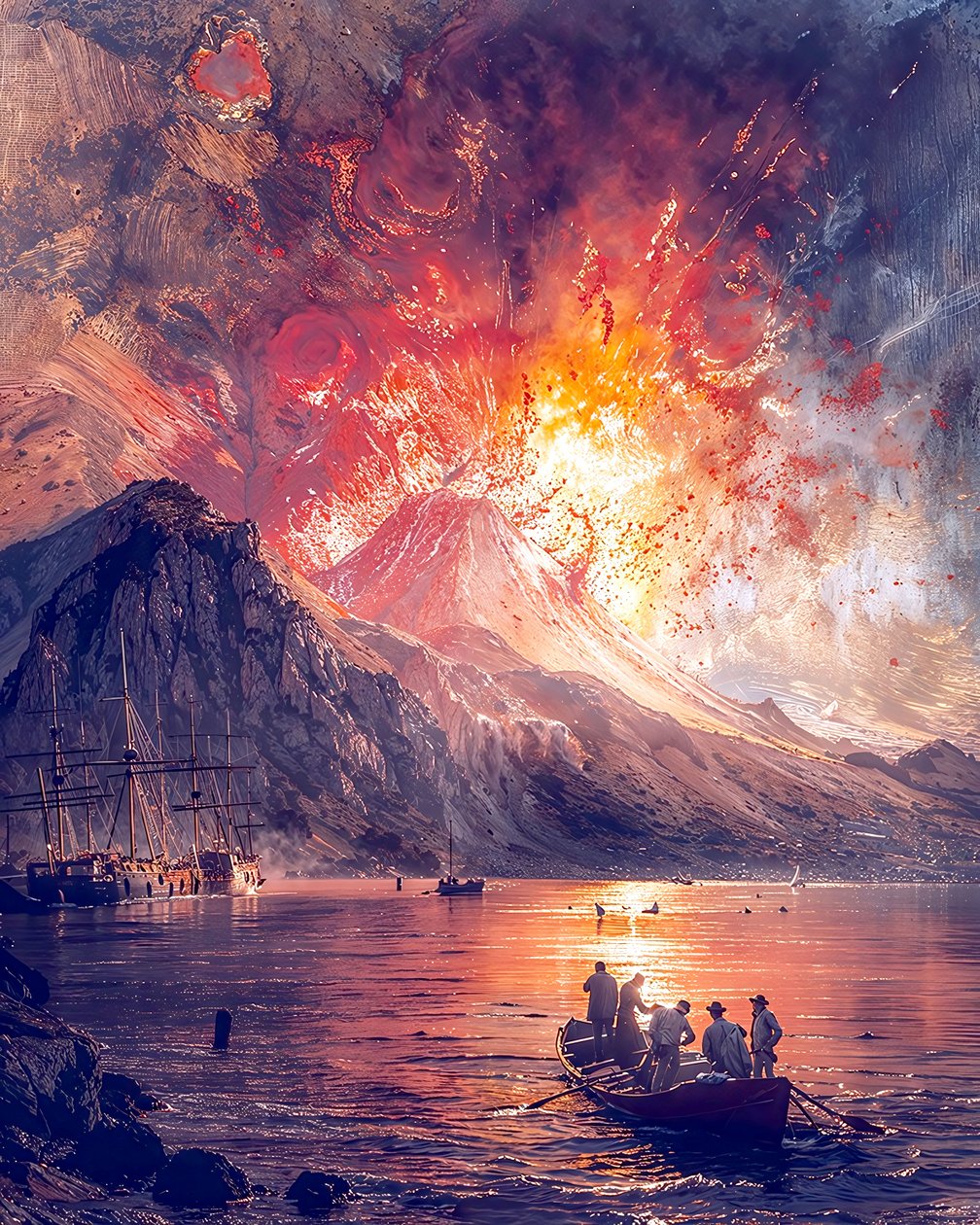 Eruzione vulcanica in riva al mare, stampe su tela personalizzate online da F. Abderrahim