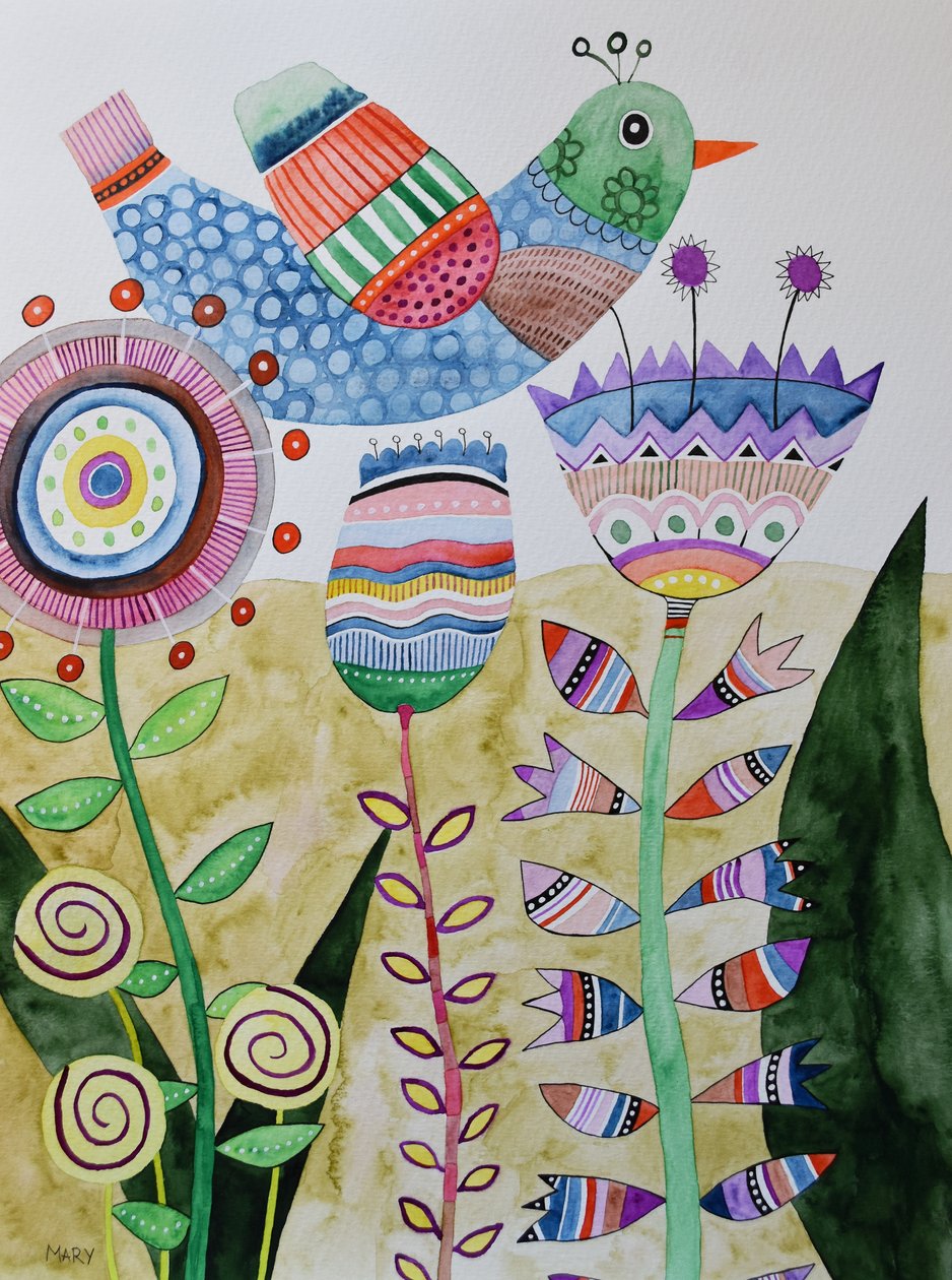 Uccello pazzo da Marys Watercolors