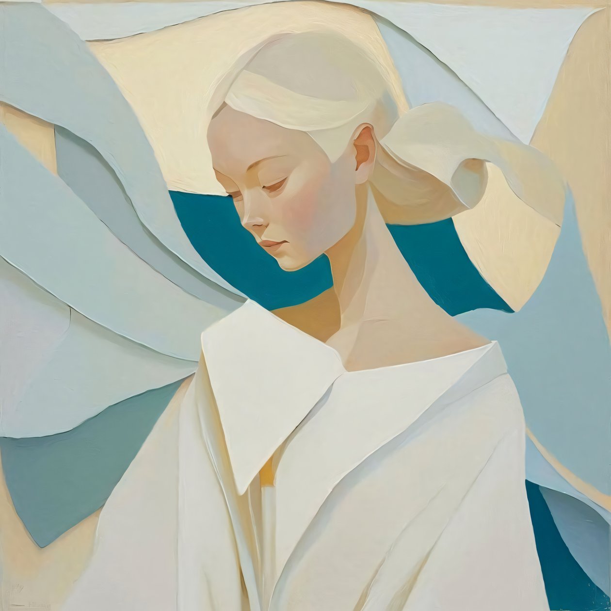 Ragazza asiatica astratta con capelli bianchi e biondi, vendita Wall Decor da F. Abderrahim