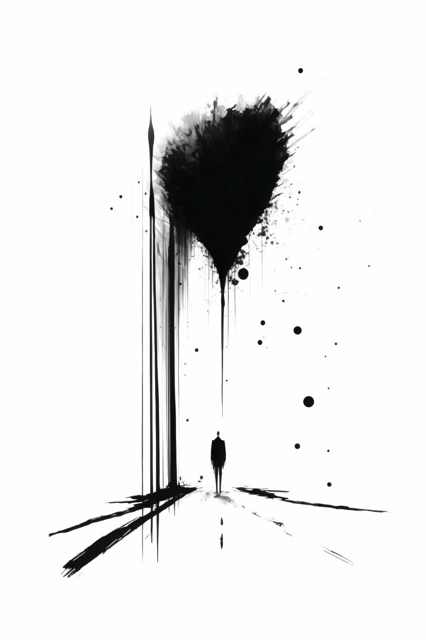 Silhouette astratta di solitudine, arte concettuale in bianco e nero, stampe su tela da F. Abderrahim