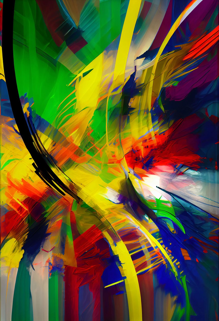 Pittura digitale astratta Una miscela di colori vivaci, stampa su tela online su richiesta da F. Abderrahim
