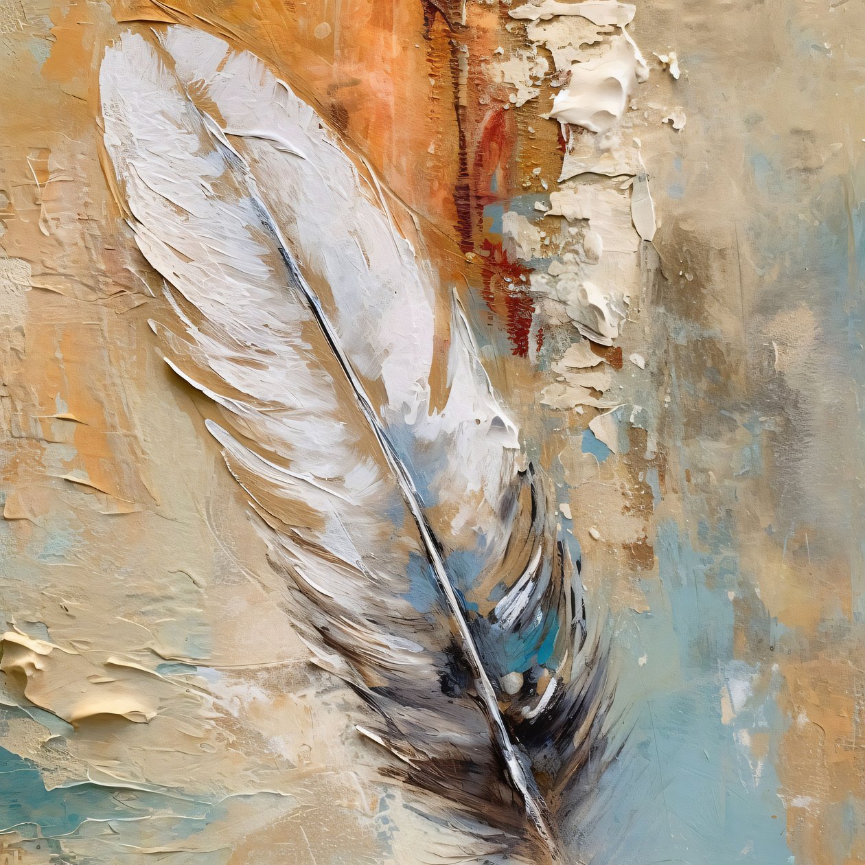 Pittura ad olio astratta con piume d
