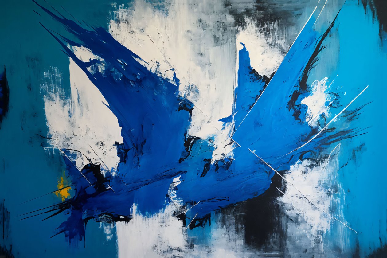 Pittura ad olio astratta colori argento e blu, stampa su tela su richiesta da F. Abderrahim
