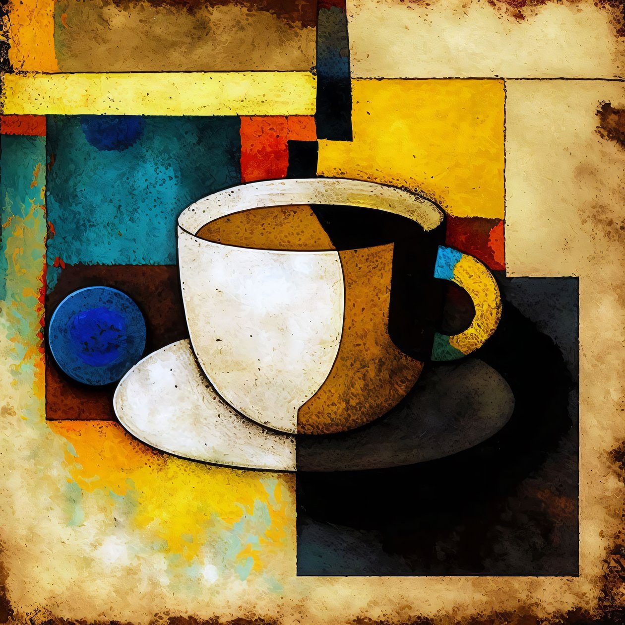 Pittura al caffè nello stile di Kazimir, stampa su tela su richiesta da F. Abderrahim