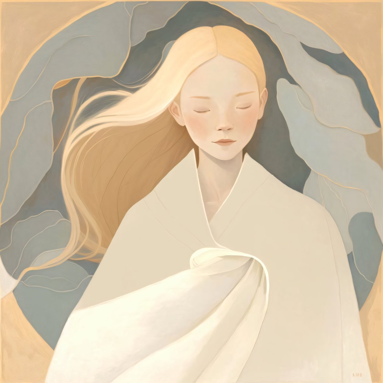 Pittura astratta di una donna bionda in bianco, stampe d