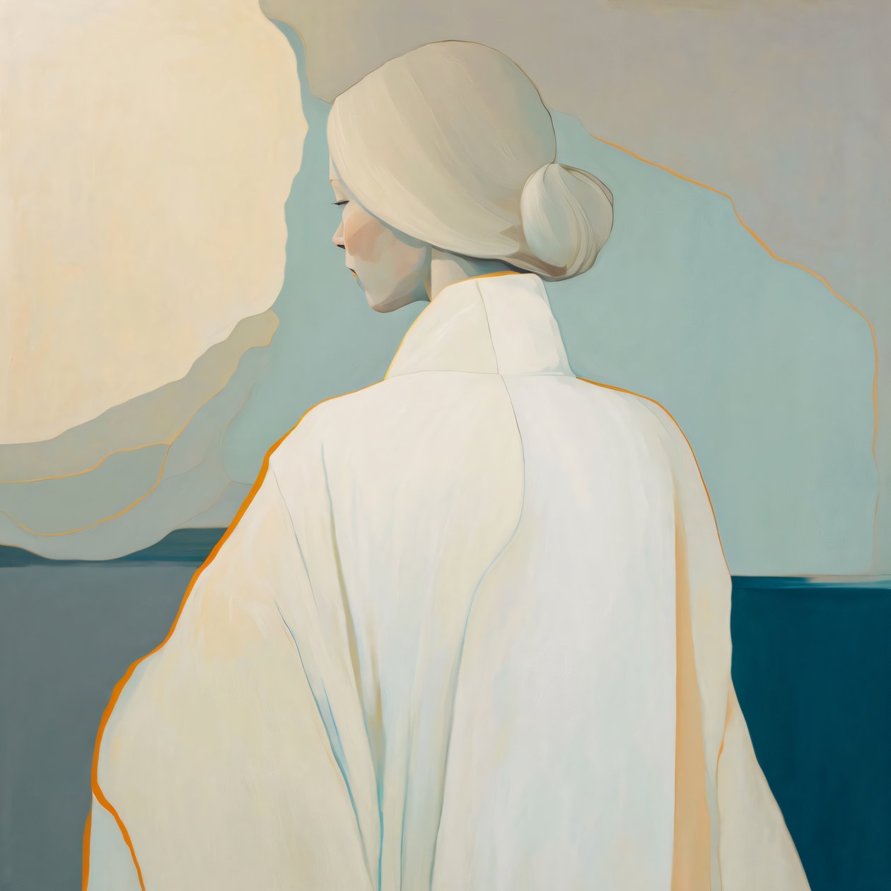 Ritratto astratto Ragazza dai capelli chiari in bianco, qualità delle stampe poster di bellezza da F. Abderrahim