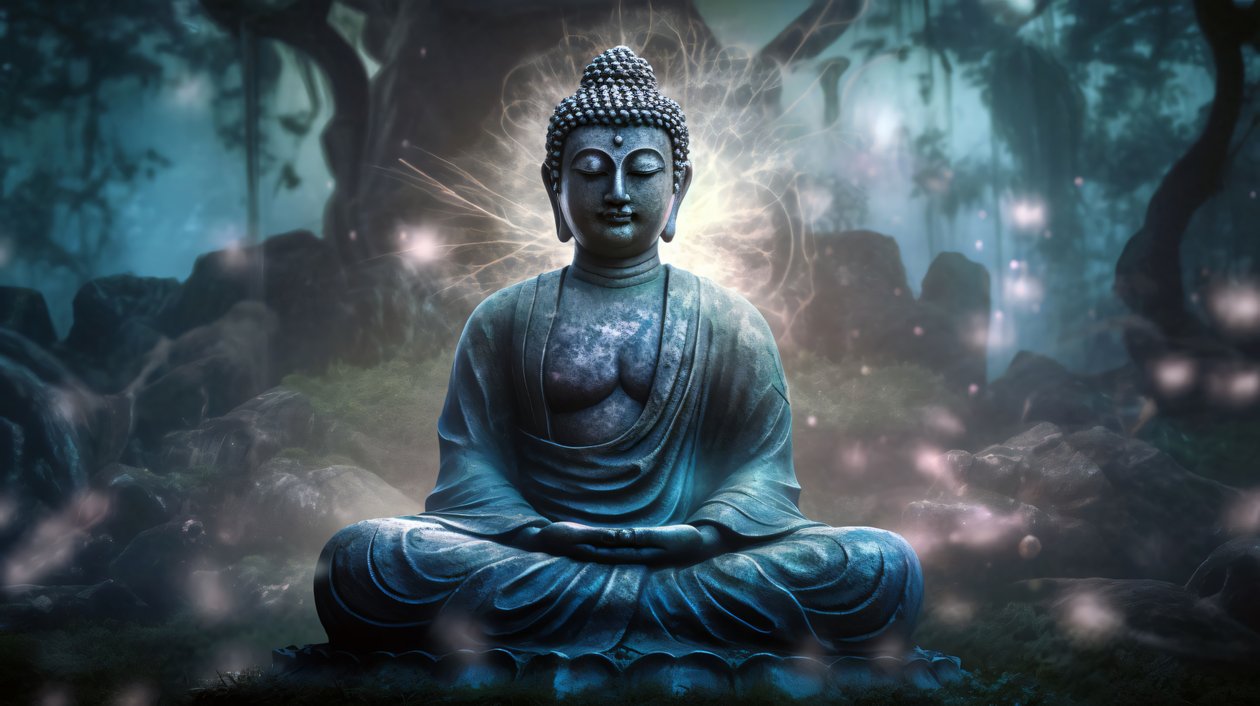 Buddha seduto in meditazione pacifica, tela spirituale buddista, stampe d
