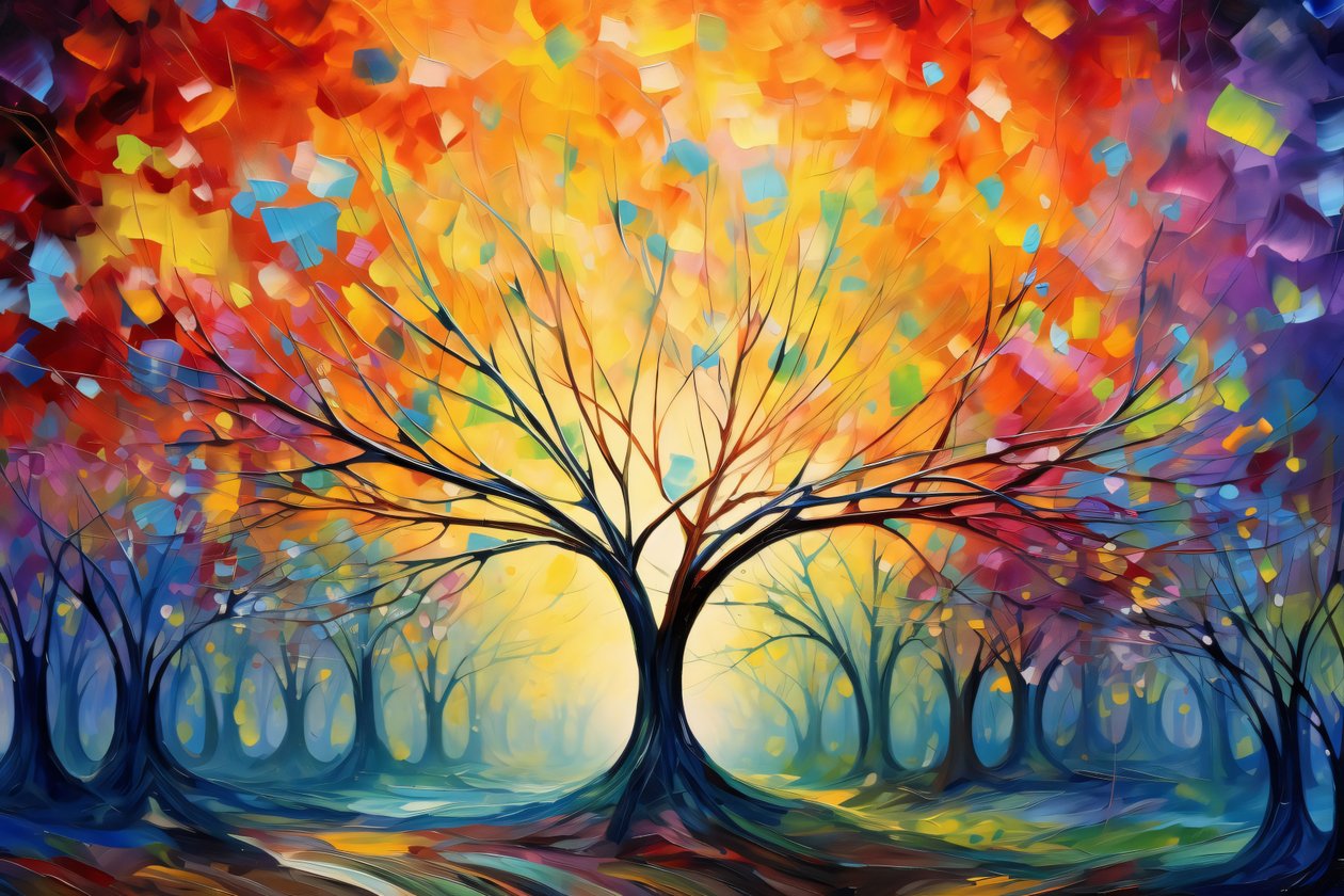 Albero colorato Pittura acrilica. Tratti di pennello, Natura e Paesaggio Poster e Stampe murali da F. Abderrahim