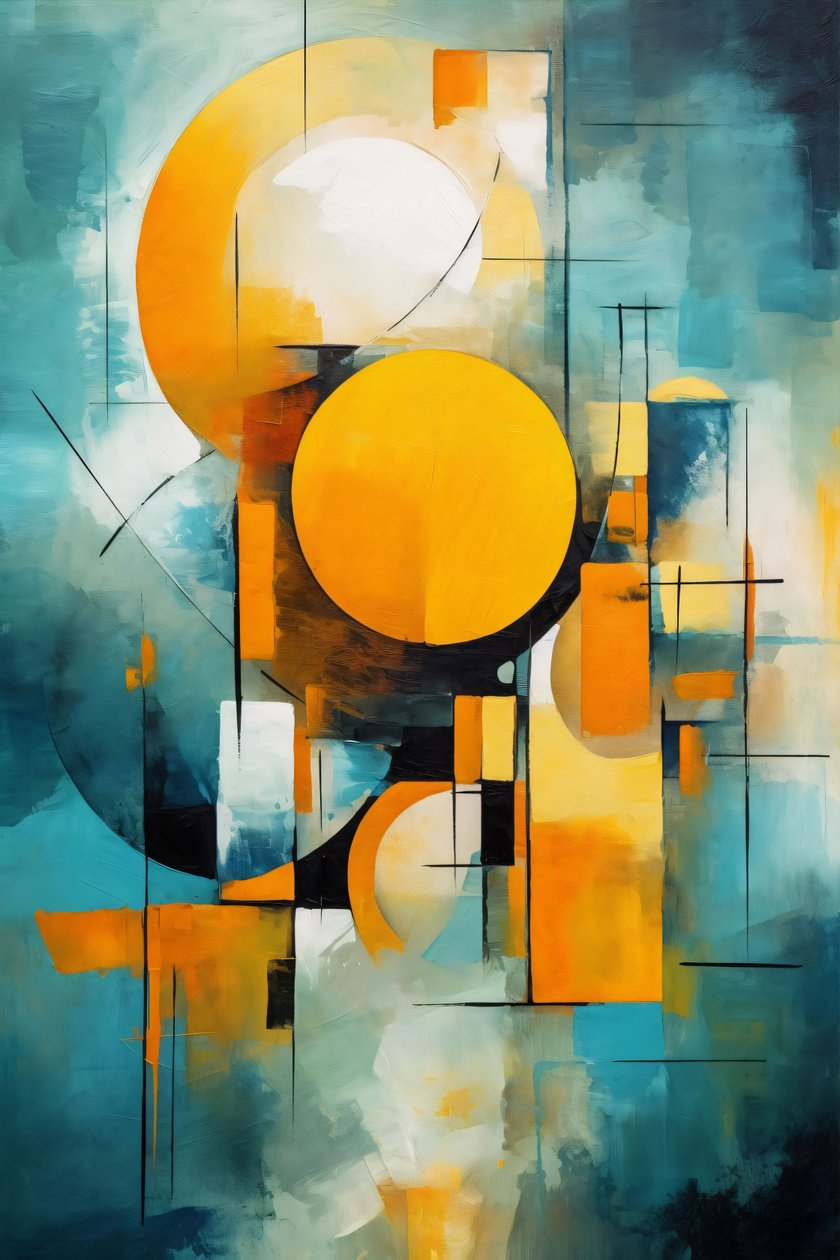 Cubismo e cerchio Pittura multicolore ad acquerello, stampa d
