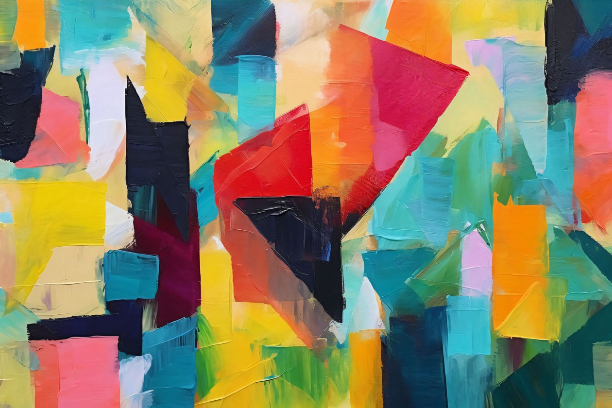 Geometrico acrilico astratto fusione colori vivaci, decorazione murale per il soggiorno da F. Abderrahim