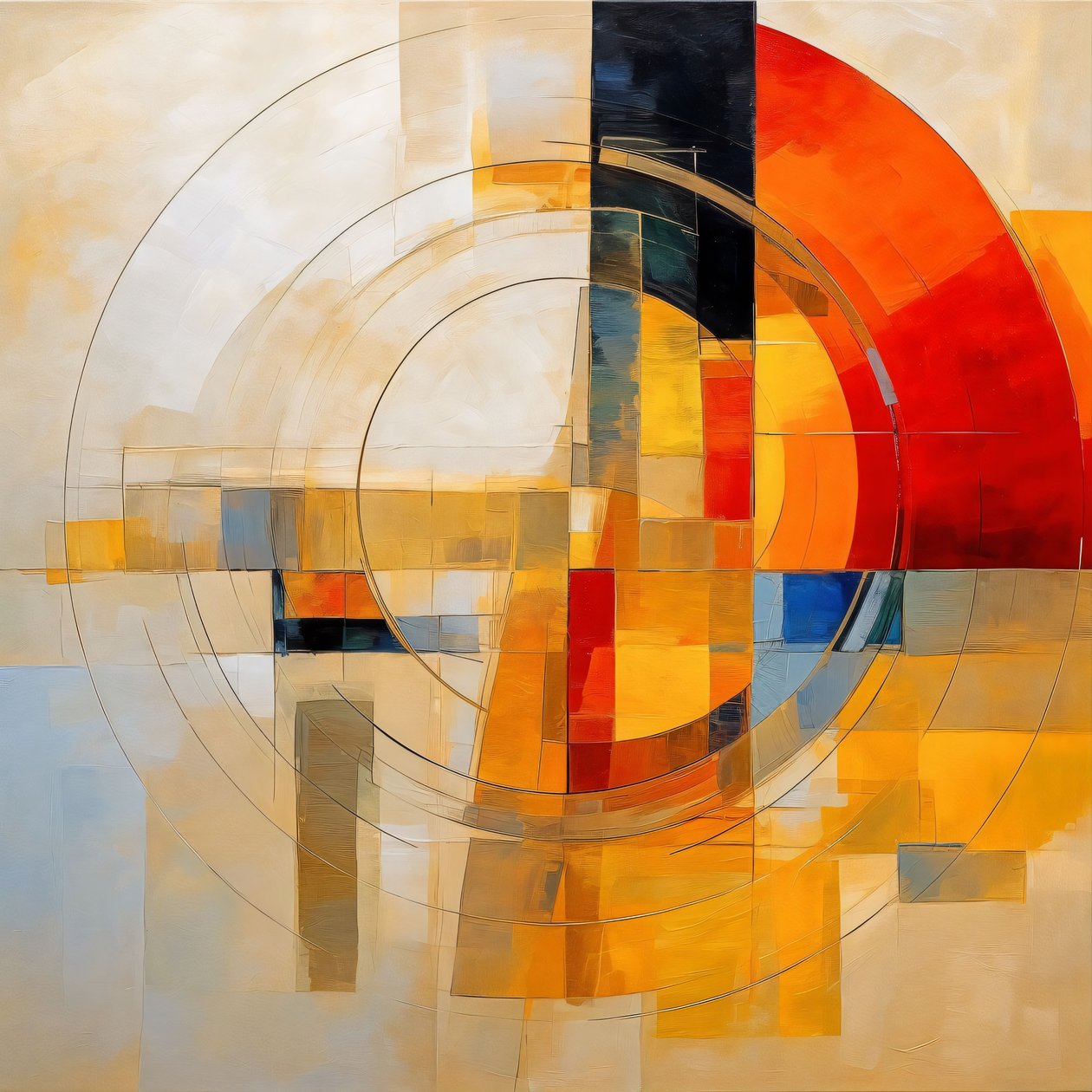Tela astratta rossa, giallo, blu, cerchio, parete moderna, decorazione per la casa da F. Abderrahim