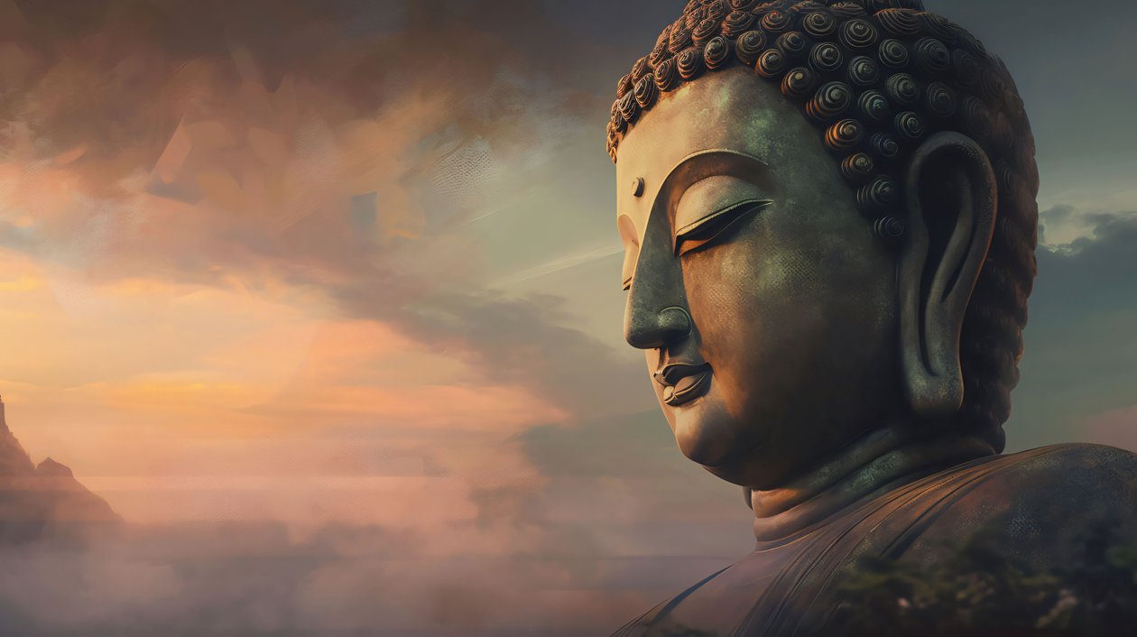 Quadro con statua di Buddha in vendita, stampe su tela di grandi dimensioni, decorazione con cornice da parete da F. Abderrahim
