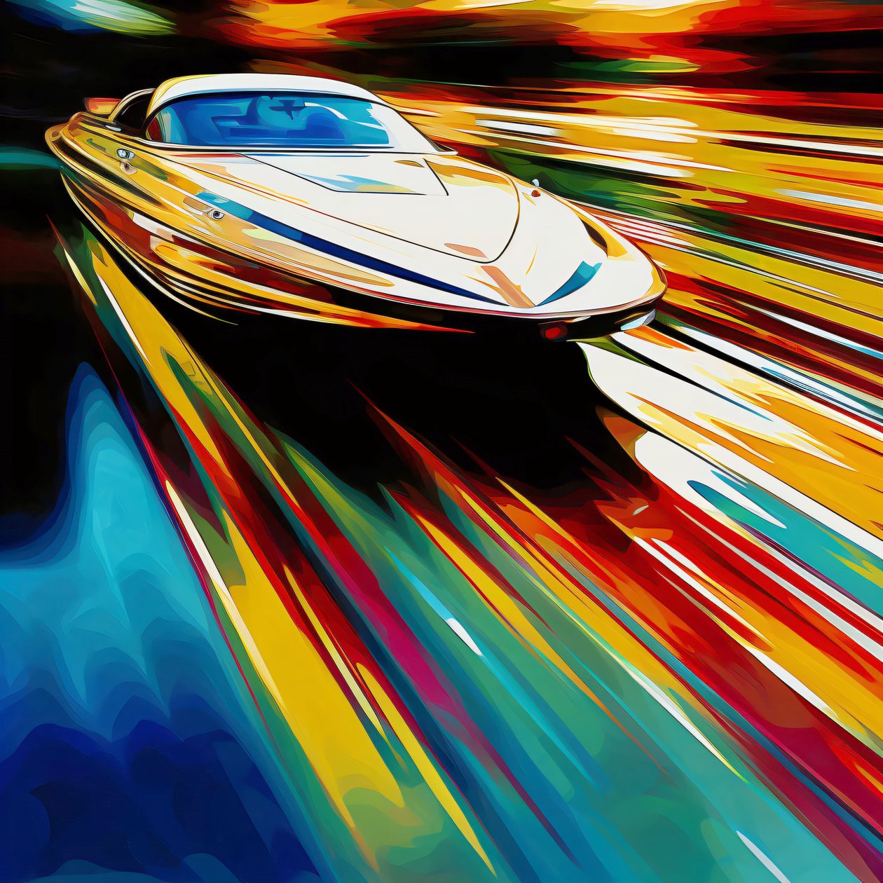 Scivolare nella luce: Speedboat on a Shiny Road, stampe su tela da F. Abderrahim