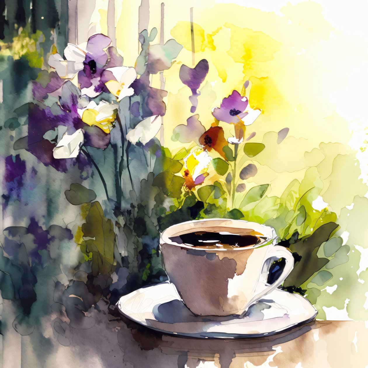Tazzina di caffè ad acquerello Pittura astratta Stampe murali contemporanee su richiesta da F. Abderrahim