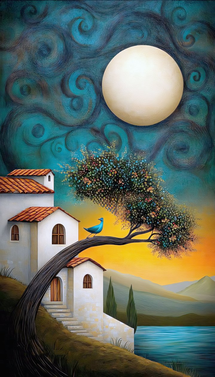 Naïve Summer Delight Incantevole casa rurale in campagna, stampe su tela da F. Abderrahim