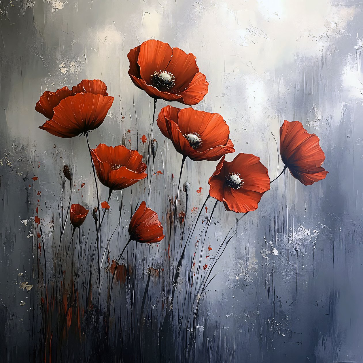 Arte murale su tela Red Poppies Modern, decorazioni murali per ogni ambiente da F. Abderrahim