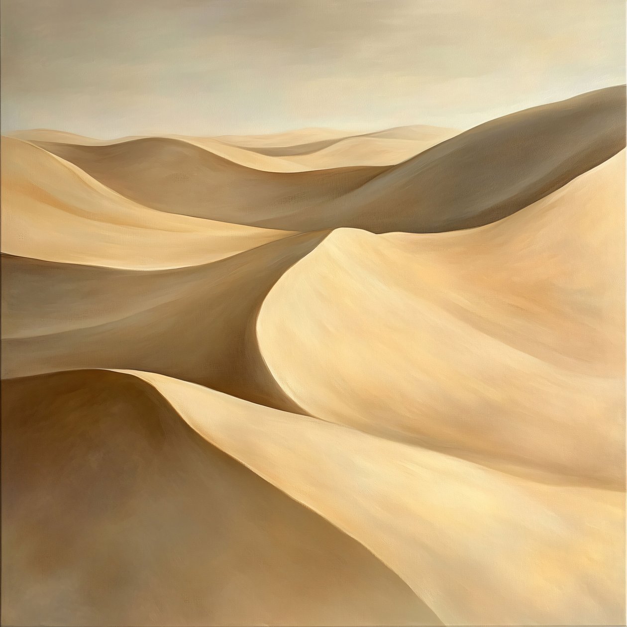 Un paesaggio desertico, sfumature dorate e dolci colline sotto un cielo pastello, parete Home Decor da F. Abderrahim