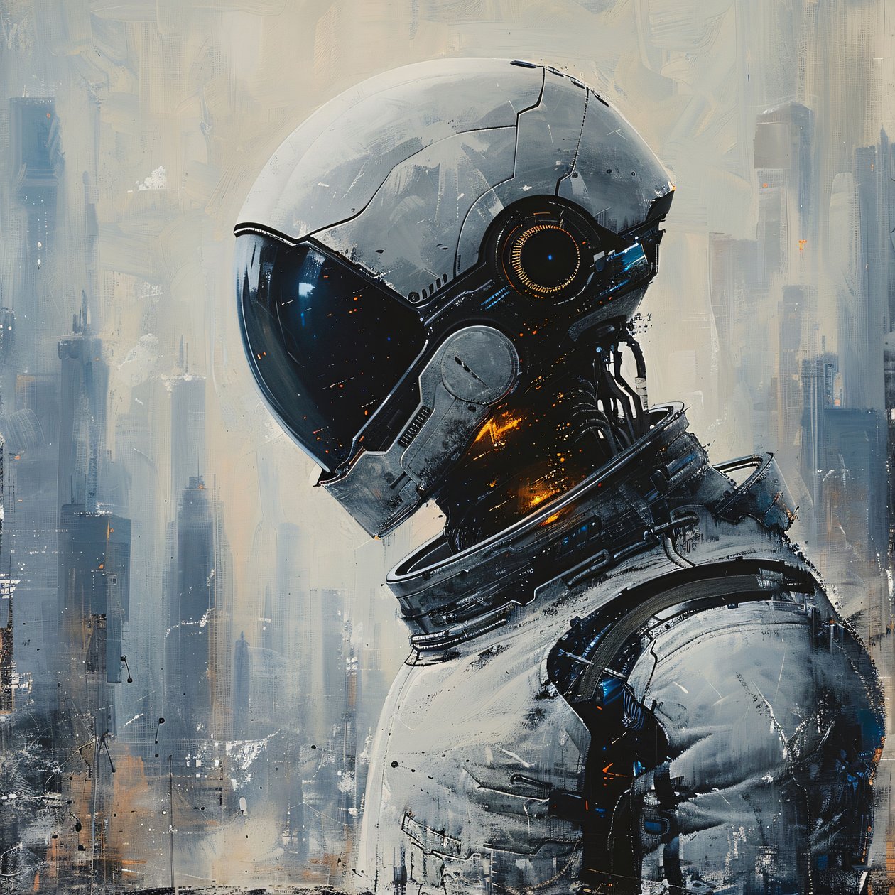 Un uomo in tuta spaziale bianca con un casco in testa, vendita Wall Decor da F. Abderrahim