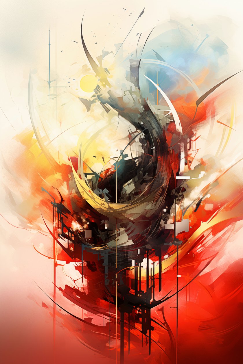 Pittura astratta di un disegno colorato, colori arancio e blu, parete Home Decor da F. Abderrahim