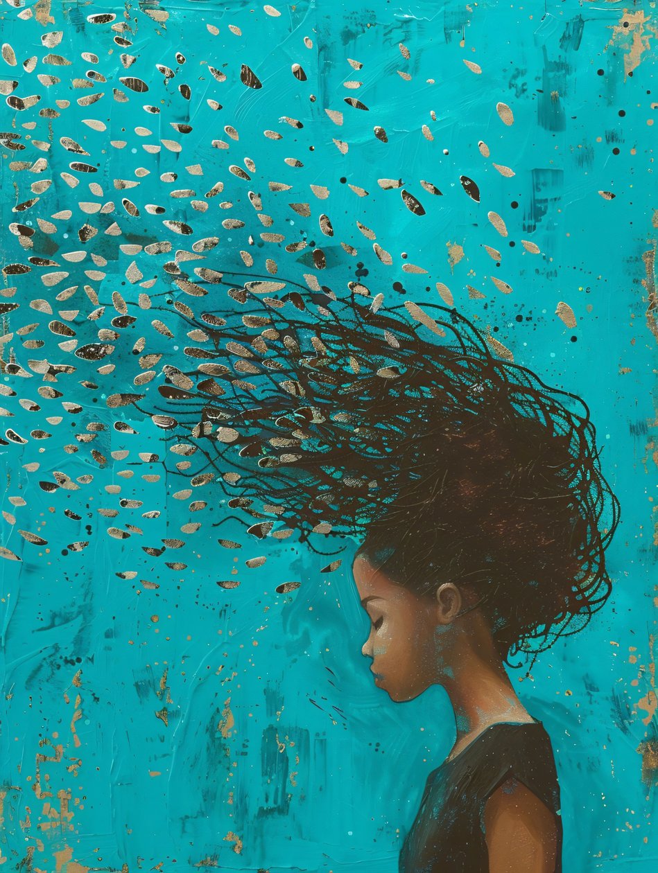 Ragazza con capelli che si muovono nell