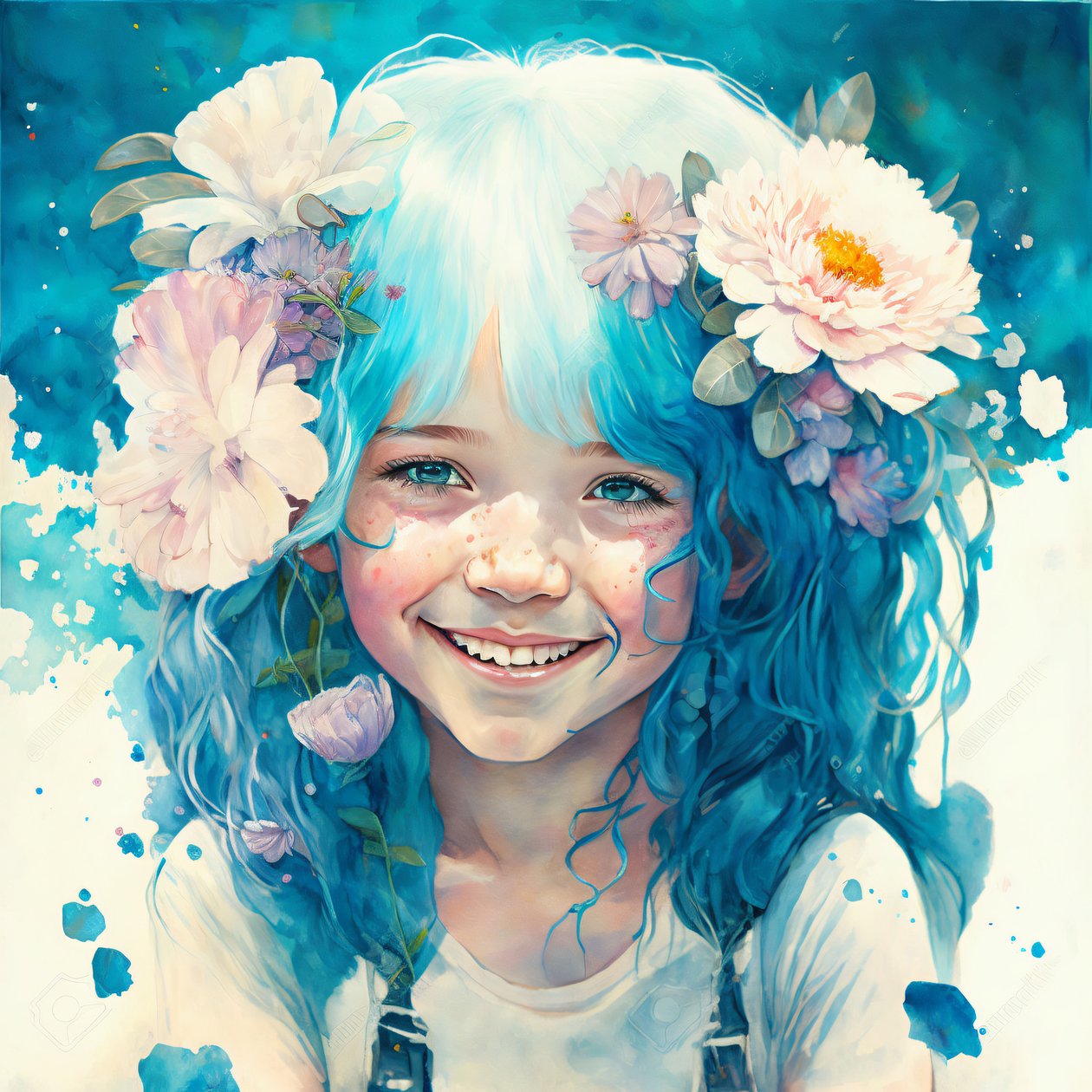 disegno ad acquerello, una bambina carina in stile Loish, decorazione da parete con cornice da F. Abderrahim