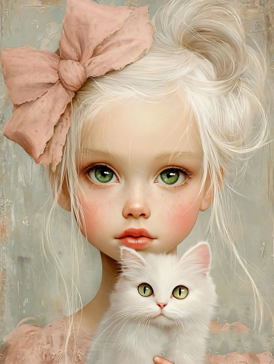 Bambina con gatto , decorazione murale | stampa su richiesta da F. Abderrahim