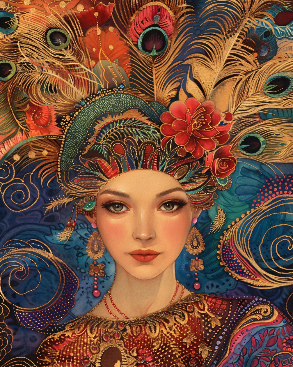 Una splendida donna nello stile di Alex Grey, stampa su tela e telaio da parete su richiesta da F. Abderrahim
