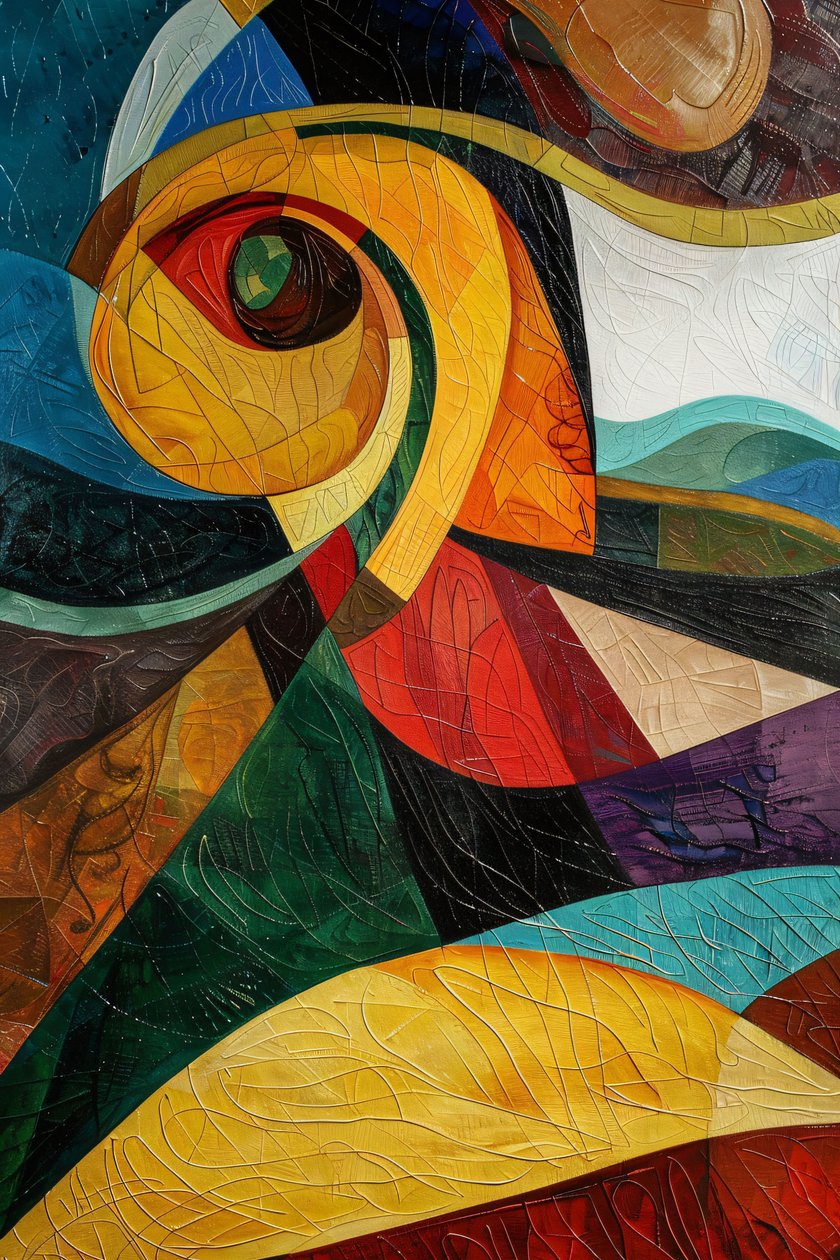 Motivo astratto di vetro colorato, ispirazione Picasso, decorazione murale per la camera da letto da F. Abderrahim