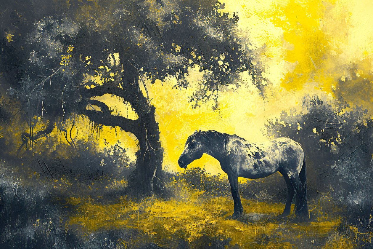 pittura ad olio classica di un cavallo sul sentiero, decorazione murale per il soggiorno da F. Abderrahim