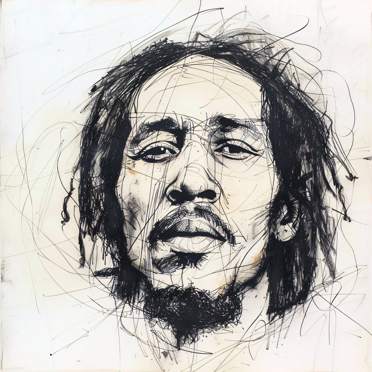 Schizzo minimalista di Bob Marley, famoso cantante famoso, musica, stampe d