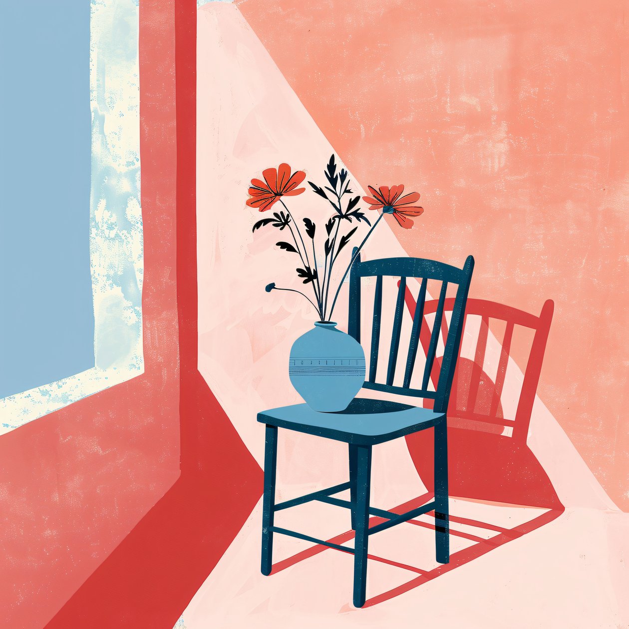 pianta, Sedia e vaso di ceramica, stile bohémien, decorazione murale moderna | stampa su richiesta da F. Abderrahim