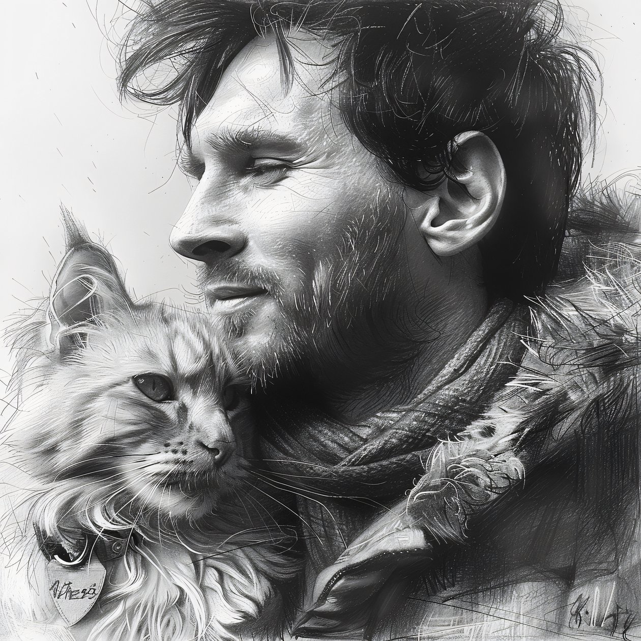 Gatto con calciatore Messi, decorazione murale moderna | stampa su richiesta da F. Abderrahim