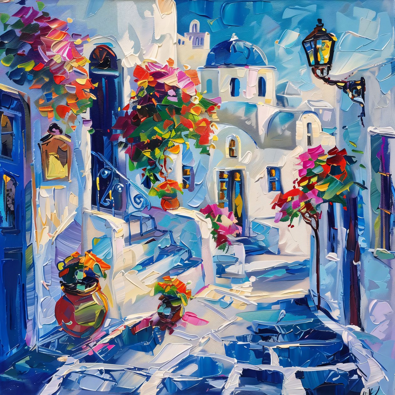 Thira con bellissimi lampioni, Cornice personalizzata Wall Art da F. Abderrahim