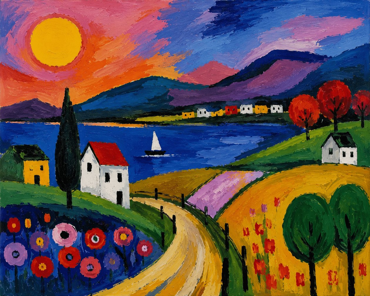 Magia dei colori sul lago. Un paesaggio da sogno nella luce del tramonto da Nomi Morina