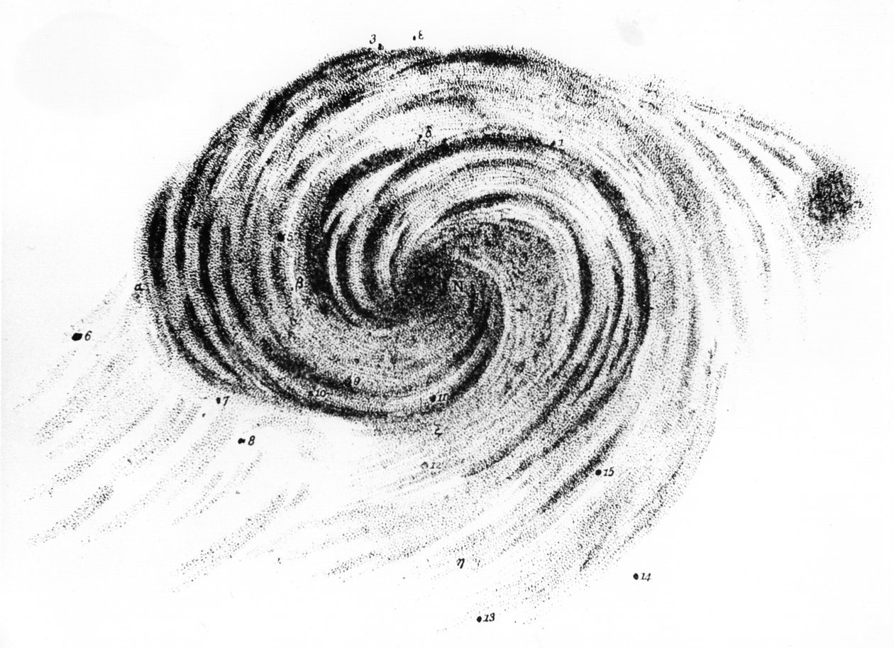 Osservazione di una galassia a spirale nei Cani da Caccia disegnata da Lord Rosse, 1850 da 3rd Earl of Rosse William Parsons
