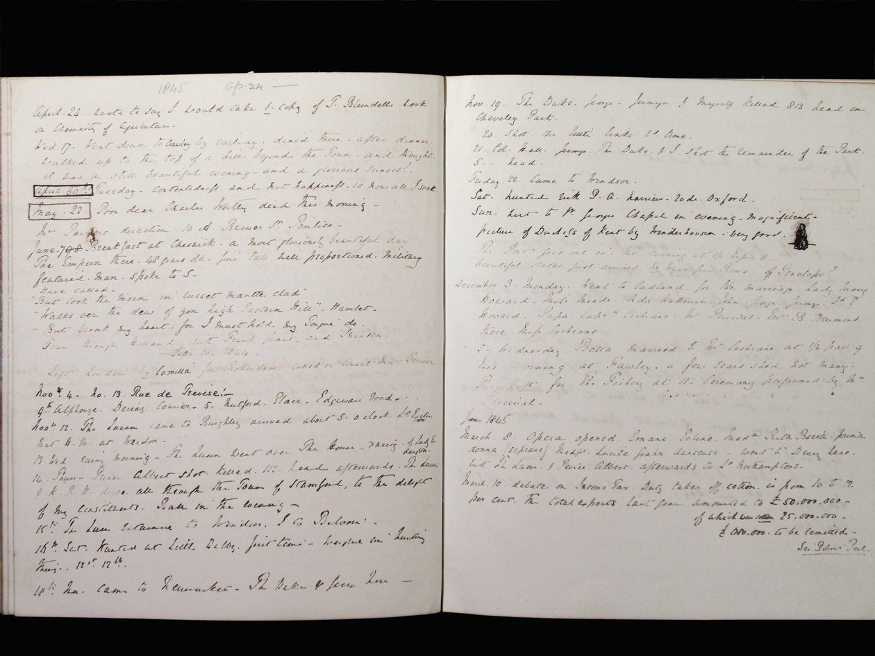 Estratto dal diario del Marchese di Granby, 24 aprile 1845 da Charles Manners, 6th Duke of Rutland