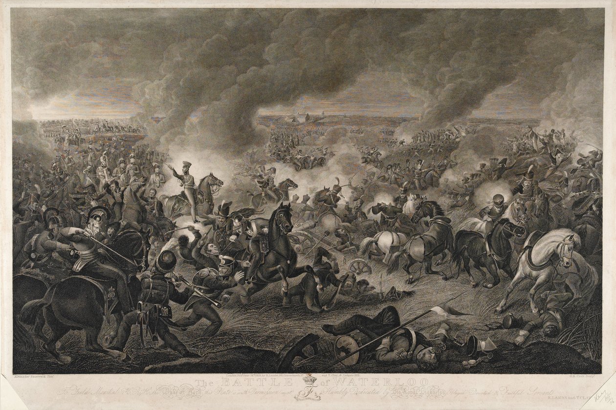 Il periodo è verso la fine del giorno..., Battaglia di Waterloo, 18 giugno 1815, inciso da H. R. Cook, pubblicato da T. Clay e R. Lambe, giugno 1819 da A. Sauerweld