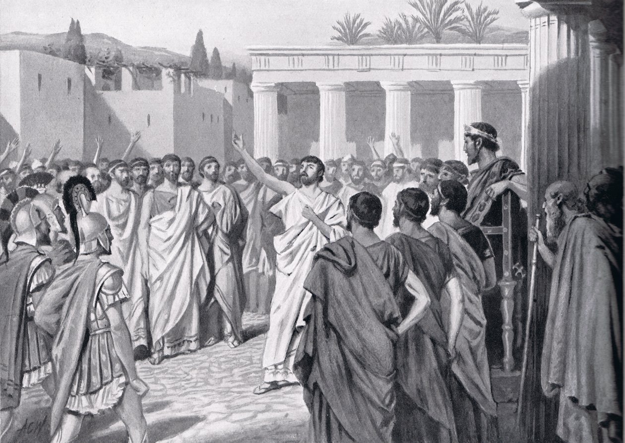 Congresso degli Stati del Peloponneso a Sparta nel 432 a.C., illustrazione da 